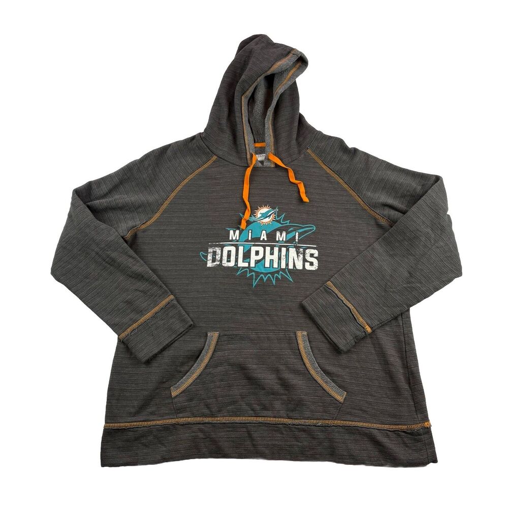 Miami Dolphins NFL Hoodie Womens XL Gray Contrast Stitching Pocket Drawsting